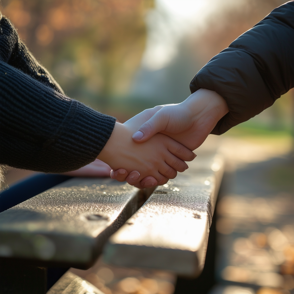 A person offering a helping hand to someone sittin