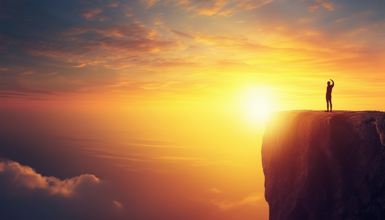 A person standing at the edge of a cliff looking a