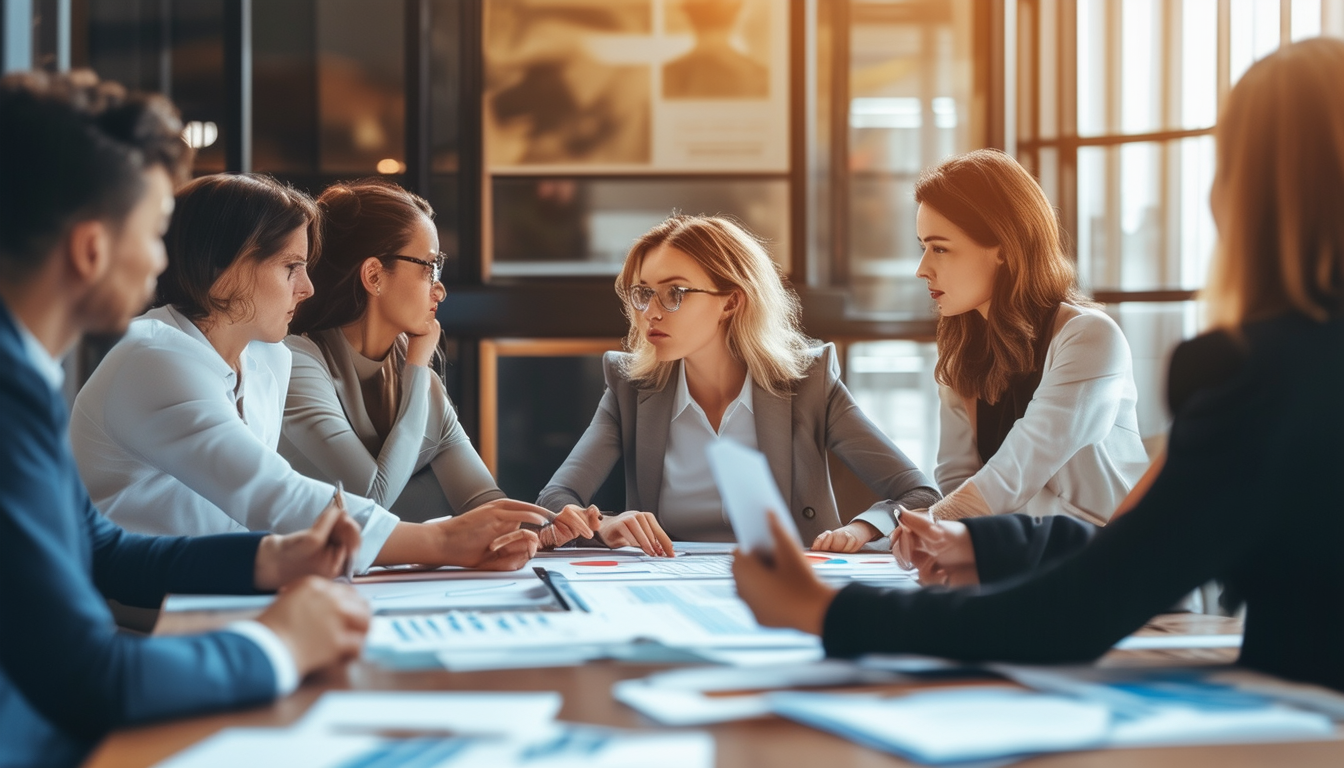 A professional team strategizing at a conference t