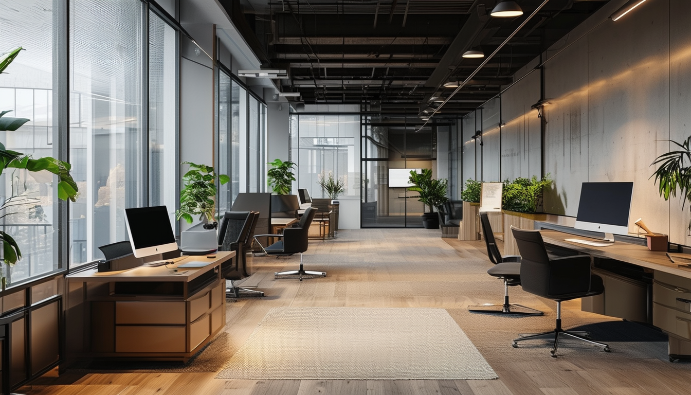 A serene office environment with a clear distincti