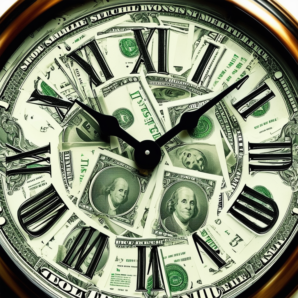 An image of a clock with dollar bills as its numbe