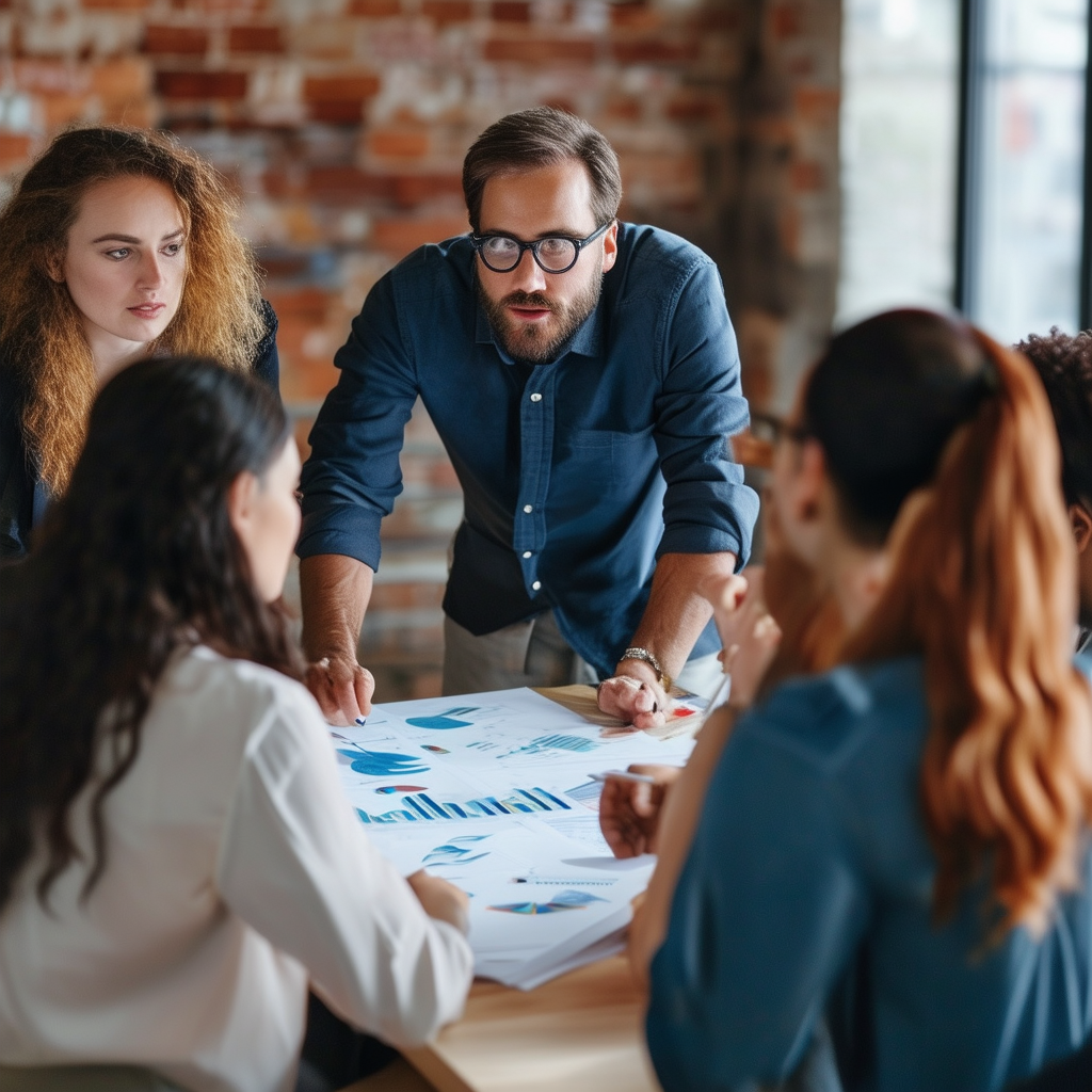 An inspiring image of a diverse team brainstorming